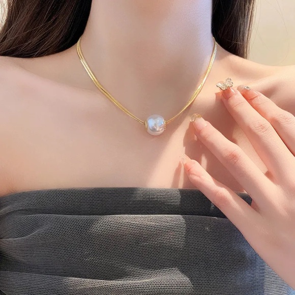 14KT Gold Plated Pearl Double Chain Necklace - Picture 6 of 8